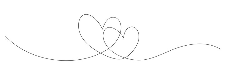 Two hearts continuous one line art drawing. Double heart wavy line. Vector illustration isolated on white. © Віталій Баріда