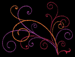 Decorative design element from colorful scribble tendrils