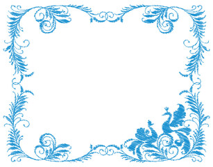 Decorative frame from scribble twigs with leaves, tendrils and fantasy birds