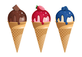 Ice cream cone. A collection of ice creams with different flavors.