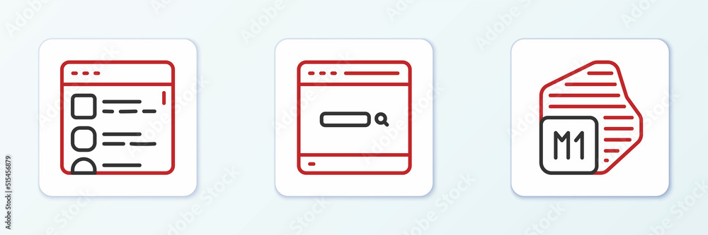 Aufkleber set line processor, browser files and search engine icon. vector