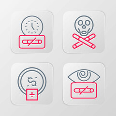 Set line Hypnosis, Stop smoking, money saving, Bones and skull and No time icon. Vector