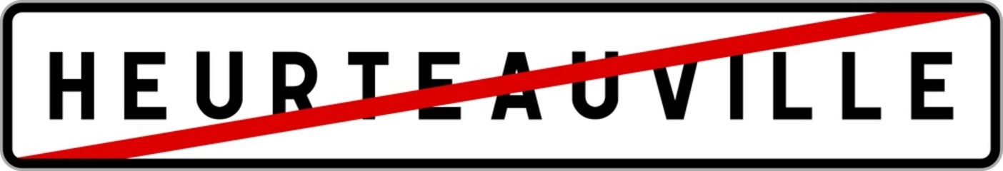 Obraz premium Panneau sortie ville agglomération Heurteauville / Town exit sign Heurteauville