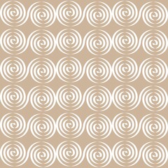 Abstract repeating pattern with white swirls on a beige background in vector. Seamless print for fabric.