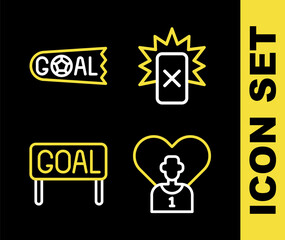 Set line Red card football, Football or soccer player, Goal and icon. Vector