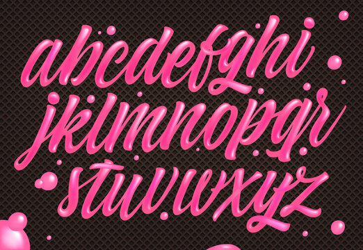 Bubble Gum Alphabet Set. Pink Font Isolated on White Background. Hand Lettering for Designs: Logo, Packaging, Pack of Gum, Card, etc. Vector. Sugar kids illustration.	
