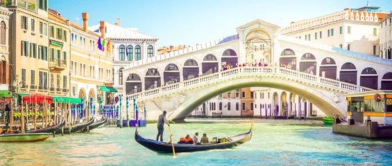 Velvet curtains Gondolas Rialto bridge, Venice, Italy