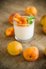 Healthy breakfast of homemade yogurt in a glass with fresh apricots