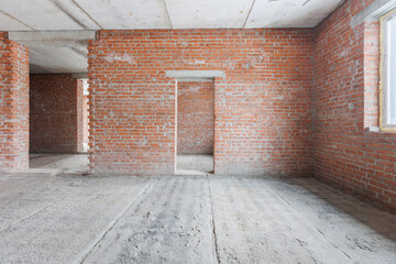 interior of the apartment without decoration in gray colors. rough finish