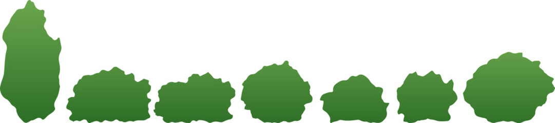A set of illustrations of gradient bushes. Shrub, foliage, greenery, eps ready for use. For your design