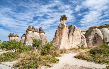 Fairy Chimneys rock formations in Pasabag or Monks Valley, Cappadocia, Turkey.