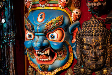 Handcrafted traditional masks from Nepal. - obrazy, fototapety, plakaty