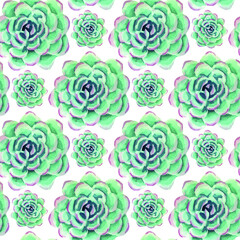 Succulents watercolor seamless pattern background for fabric, wallpaper, wrapping paper.