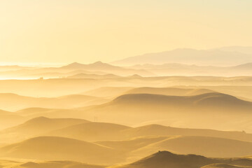 Sunset view from above, mountains, hills