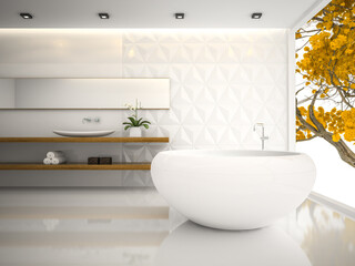 Naklejka na ściany i meble Interior of white stylish bathroom 3D rendering 3