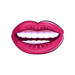 Women lips in a modern style. Isolated on white background illustrations of a female mouth. Erotic puffy lips stickers.
