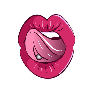 Women lips in a modern style. Isolated on white background illustrations of a female mouth. Erotic puffy lips stickers.
