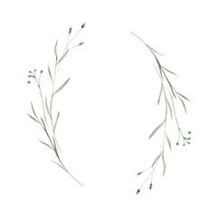 Watercolor wreath with wild herbs isolated on white. Decoration for your design.