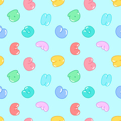 Vector pattern with letters of the alphabet, a,b,c,d in the style of bubbles, signs and symbols