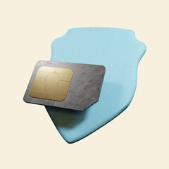 Communication security, 3d rendering (sim card and shield)