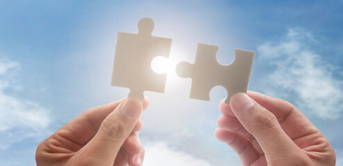 Connecting jigsaw puzzle. Business solutions success