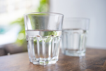 Glass of water at outdoor coffee shop