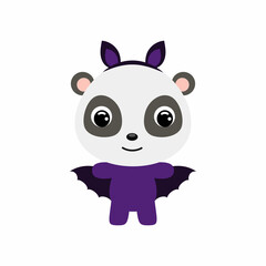 Cute little Halloween panda in a bat costume. Cartoon animal character for kids t-shirts, nursery decoration, baby shower, greeting card, invitation, house interior. Vector stock illustration