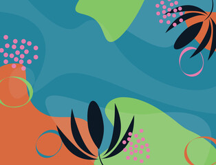 Minimal long vector banner. Abstract organic floral summer background with palm leaves and copy space for text. Facebook cover template