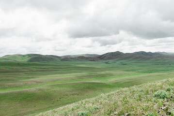 mountains nature and green fields