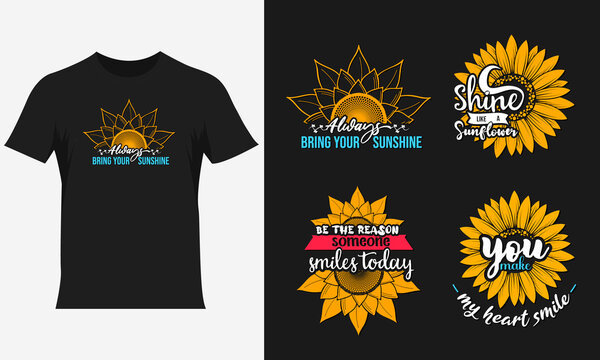 Set of sunflower quotes and motivational sunflower inspirational lettering for t-shirt and print design, sunflower t-shirt design, sunflower typography colorful  t-shirt design