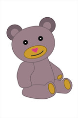 Teddy bear toy on a white background for children's development. Vector drawing.