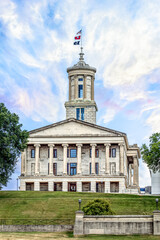 The Tennessee State Capitol building, completed in 1859 in Greek Revival style architecture, is located on a hill in Nashville and is seen here from rear. - 515475888