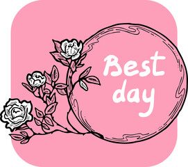 Beautiful roses decorative frame composition for quotes, wedding, birthday to celebrate special day. Floral border. Romantic flowers to decorate event. Vector illustration. Vintage style drawing.