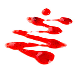 Strawberry jam drizzle isolated on white background. Splashes of berry confiture.
