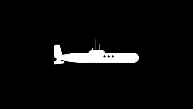 White picture of submarine on a black background. submarine nuclear submarine. sea patrol. Distortion liquid style transition icon for your project. 4K video animation for motion graphics and