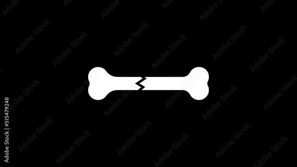 Poster white picture of broken bone on a black background. crack in the athlete's bush. distortion liquid s