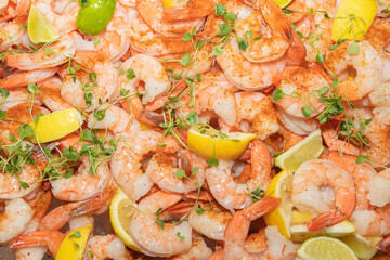 Large platter of shrimp cocktail on ice