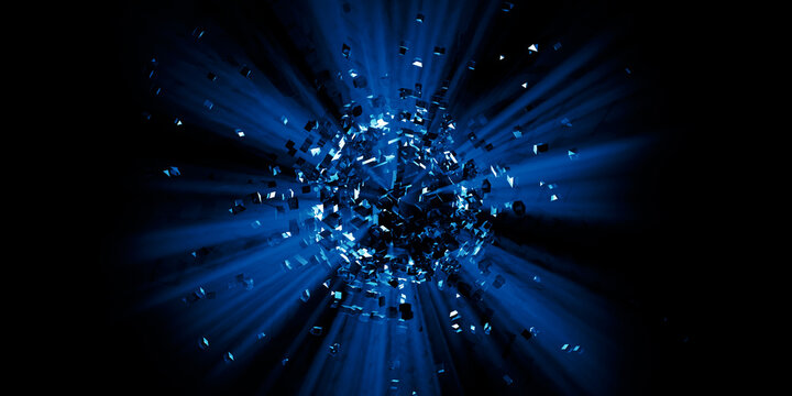 Abstract 3d rendering of chaotic structure. Sci-fi blue technology background
