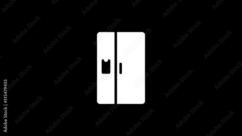 Poster white picture of refrigerator on a black background. storage of products at home. distortion liquid 