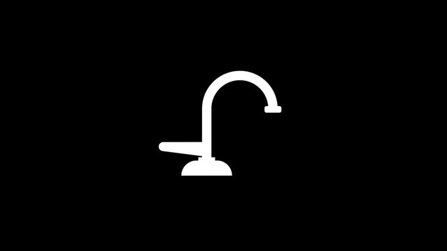 White picture of kitchen faucet on a black background. faucet in the bathroom. plumbing at home. Distortion liquid style transition icon for your project. 4K video animation for motion graphics and