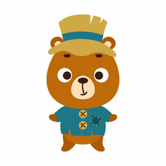 Cute little Halloween bear in a scarecrow costume. Cartoon animal character for kids t-shirts, nursery decoration, baby shower, greeting card, invitation, house interior. Vector stock illustration