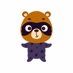 Cute little bear in a Halloween costume. Cartoon animal character for kids t-shirts, nursery decoration, baby shower, greeting card, invitation, house interior. Vector stock illustration
