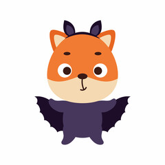 Cute little Halloween fox in a bat costume. Cartoon animal character for kids t-shirts, nursery decoration, baby shower, greeting card, invitation, house interior. Vector stock illustration