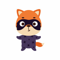 Cute little fox in a Halloween costume. Cartoon animal character for kids t-shirts, nursery decoration, baby shower, greeting card, invitation, house interior. Vector stock illustration