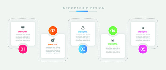 Infographic template design, Vector infographic design with 5 options or steps, Colorful gradient infographic design, Business infographic template for presentation, brochure, diagram, flow charts