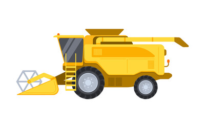 Combine harvester. Agriculture industrial farm equipment machinery. Agricultural vehicle vector illustration in flat style. Commercial transport isolated on white.