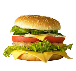 burger with greens, tomato and cheese