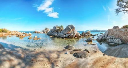 Photo sur Plexiglas Plage de Palombaggia, Corse Vue imprenable sur les plages de Palombaggia et Tamaricciu.