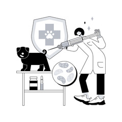 Rabies and your pet abstract concept vector illustration. Dogs rabies, home animals vaccination, pets disease prevention program, puppy vaccine protection, veterinary service abstract metaphor.