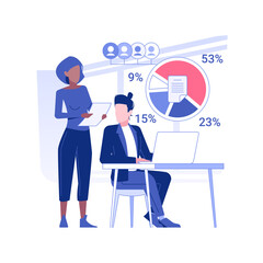 Secretary isolated concept vector illustration. Secretary shows boss the documents, business industry, corporate structure, company departments, corporation hierarchy vector concept.